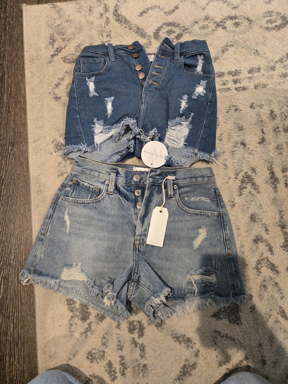 Distressed High-Waist Denim Shorts - Blue